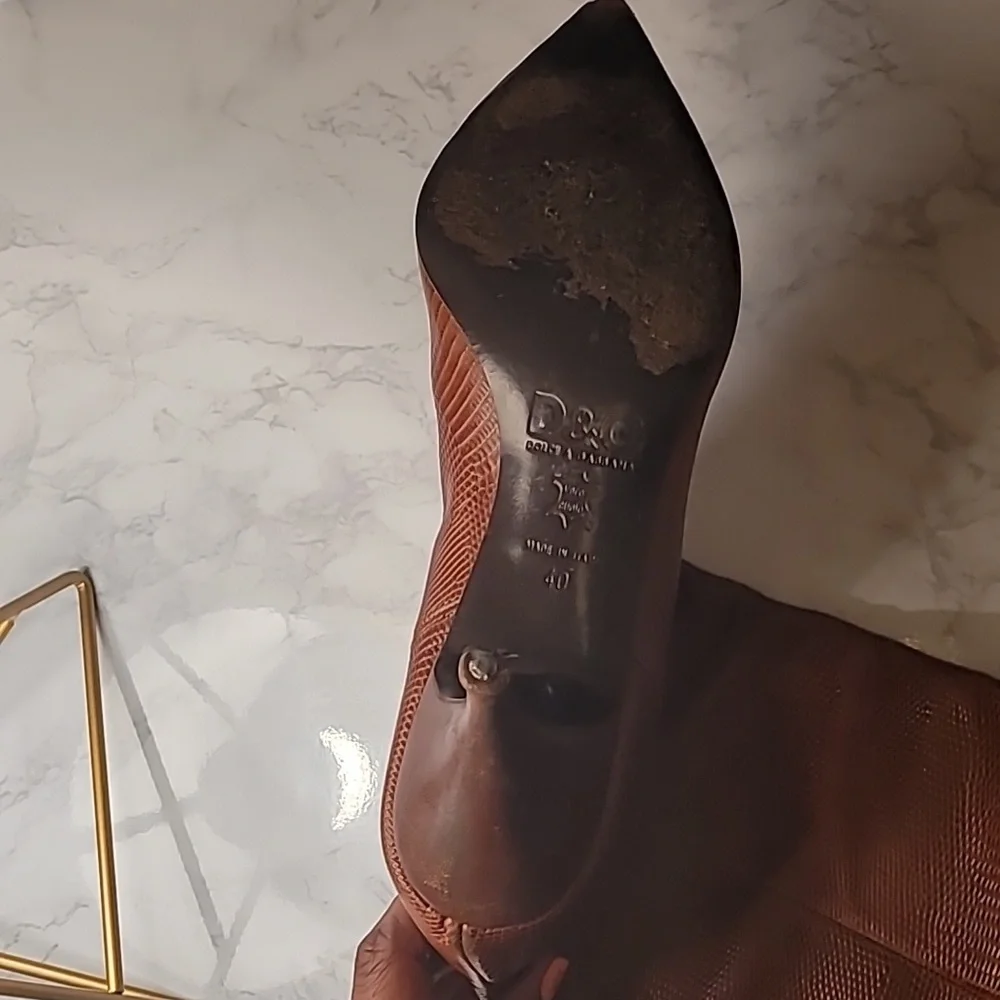 AUTHENTIC DOLCE & GABBANA  BROWN LEATHER LIZARD PRINT BOOTS - US 10 / EU 40 - Picture 11 of 16